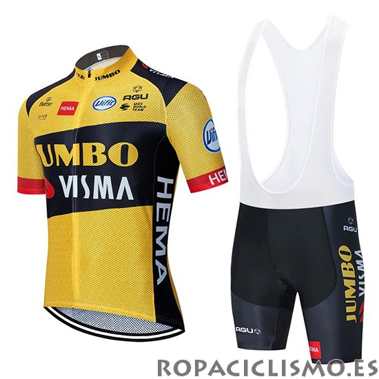 2020 Maillot Jumbo Visma Tirantes Mangas Cortas Amarillo Negro